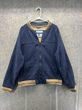 Tommy Hilfiger Jacket Mens XL Blue Fleece Varsity Bomber Full Zip Pockets Casual